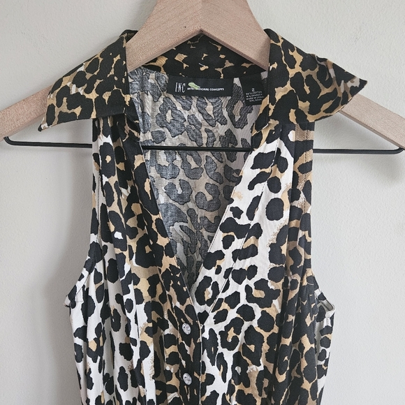 INC International Concepts Leopard Print Sleeveless Shirtdress - Picture 3 of 8